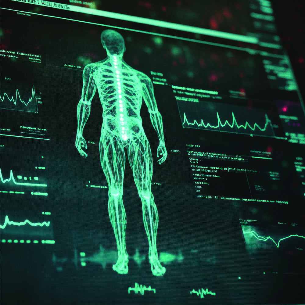 Full body x-ray and vitals on a computer monitor